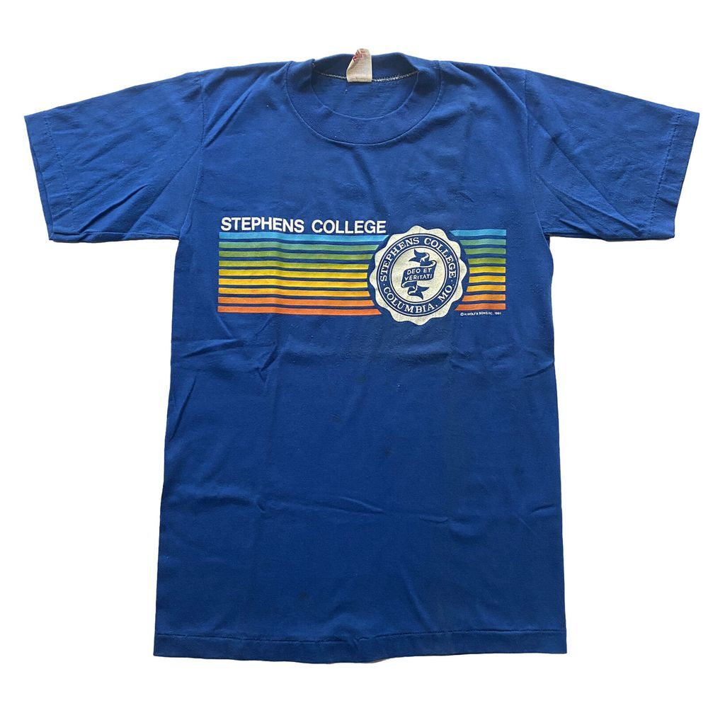 Vintage 1980 True Vintage Stephans College Rainbow 50/50 Polyester T-Shirt Small